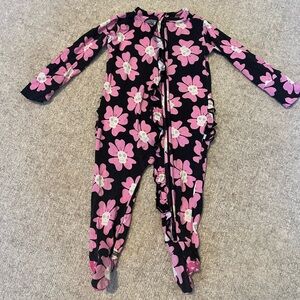Posh Peanut Floral Skull Footie - Pink and Black